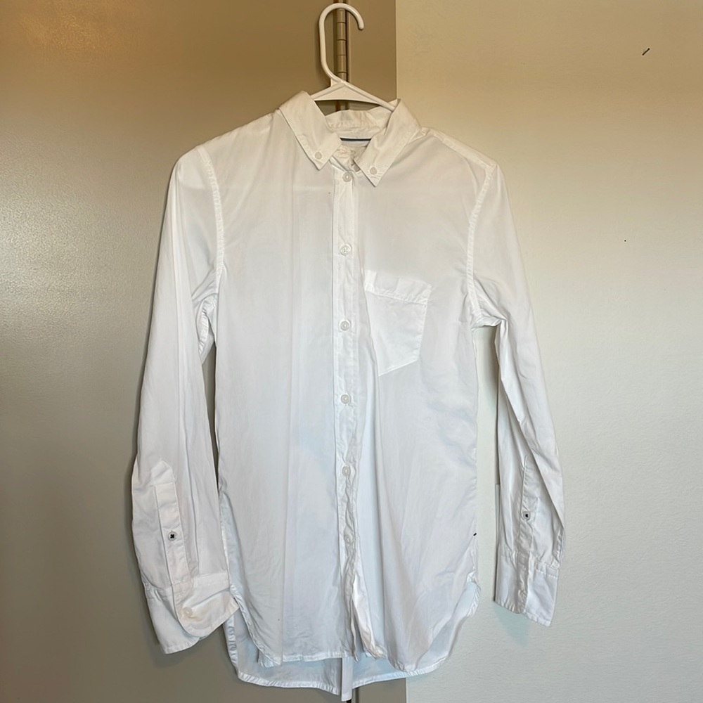 J. Crew classic fit washed cotton poplin shirt, white, size 0